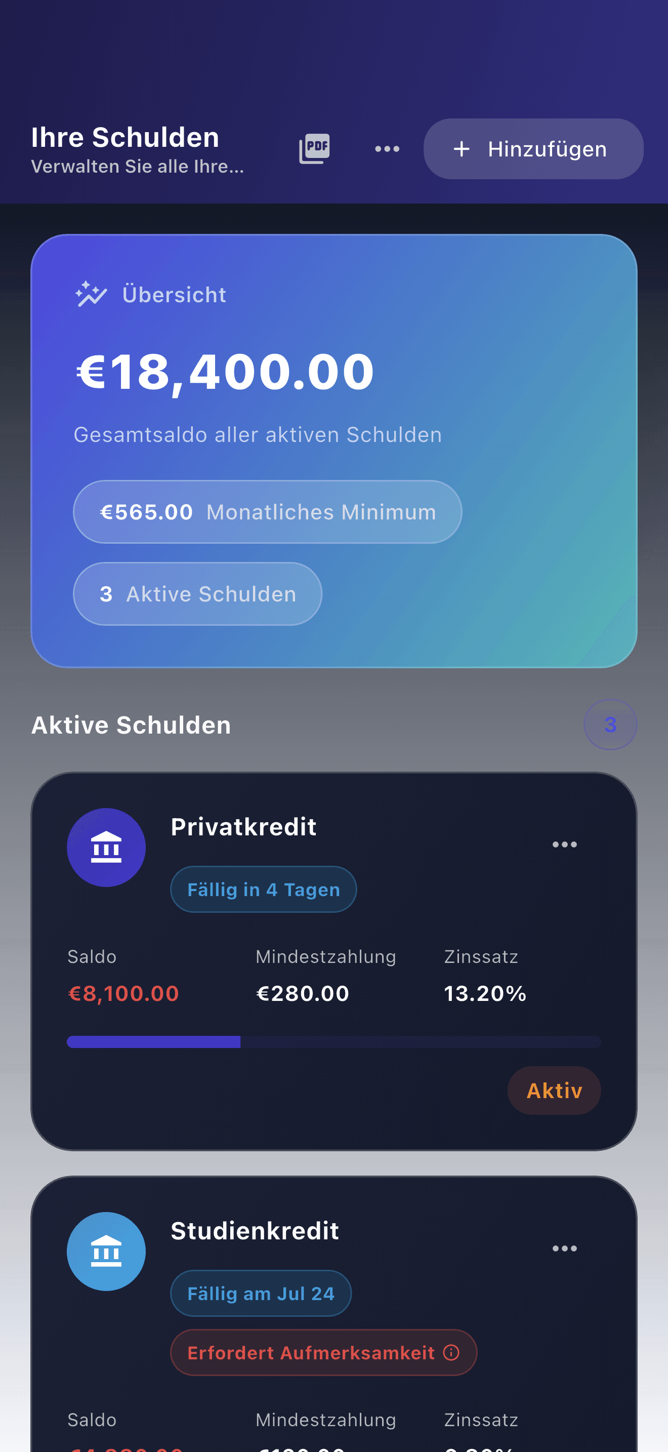Übersicht der Payooo-App zur Schuldenplanung (1)