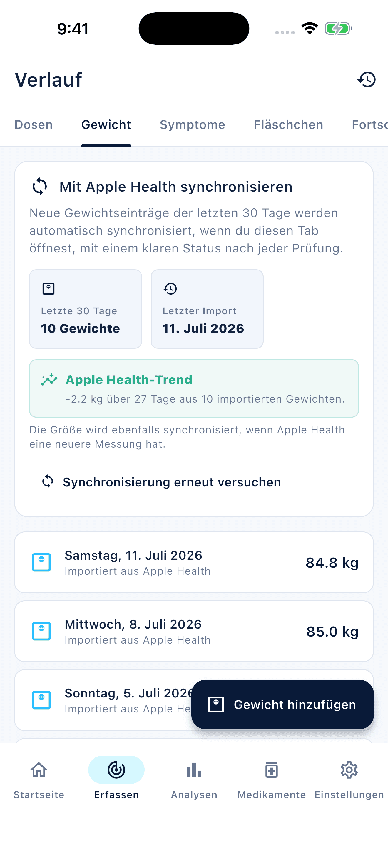 Peptiva: Dein Gewichtsverlauf