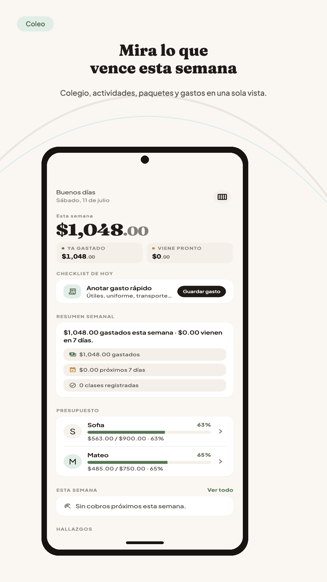 Material gráfico de vista previa de Coleo para Google Play con registros familiares de demostración (1)
