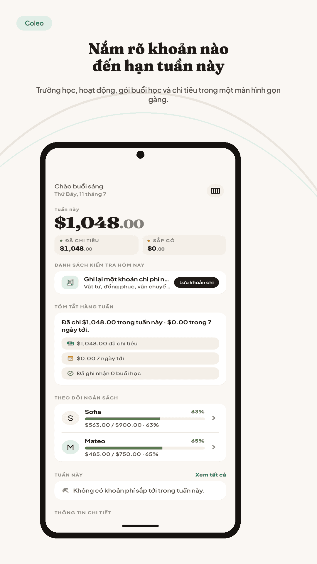 Hình quảng bá xem trước Coleo trên Google Play với hồ sơ gia đình demo (1)