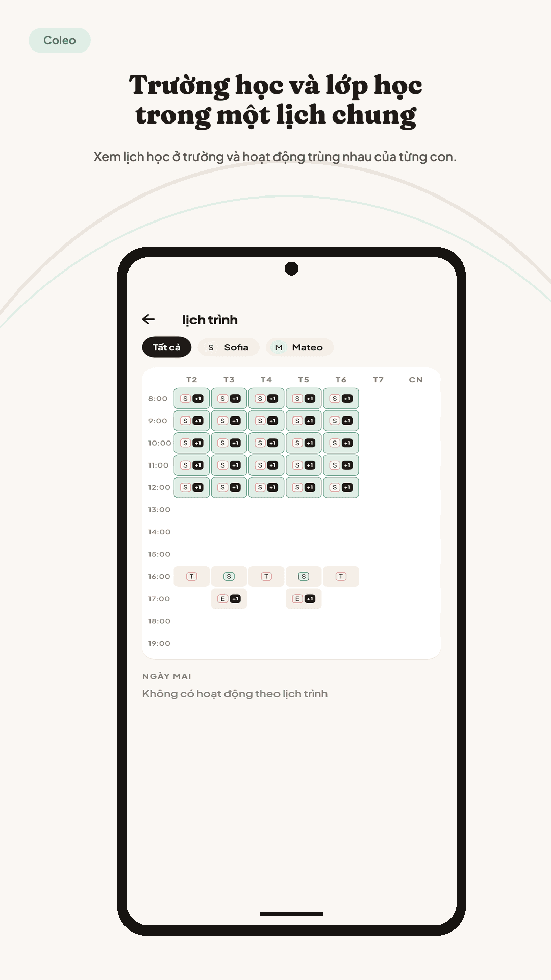 Hình quảng bá xem trước Coleo trên Google Play với hồ sơ gia đình demo (2)