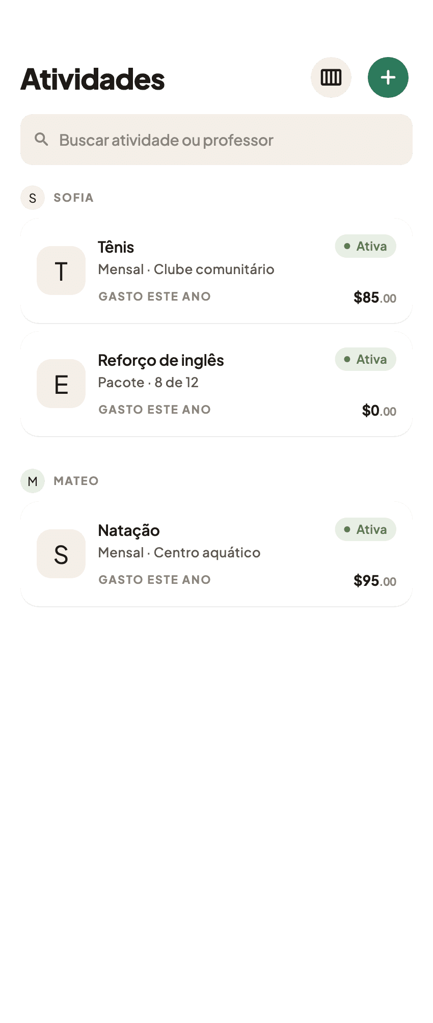 Visão geral do aplicativo Coleo para pais que organizam atividades (1)