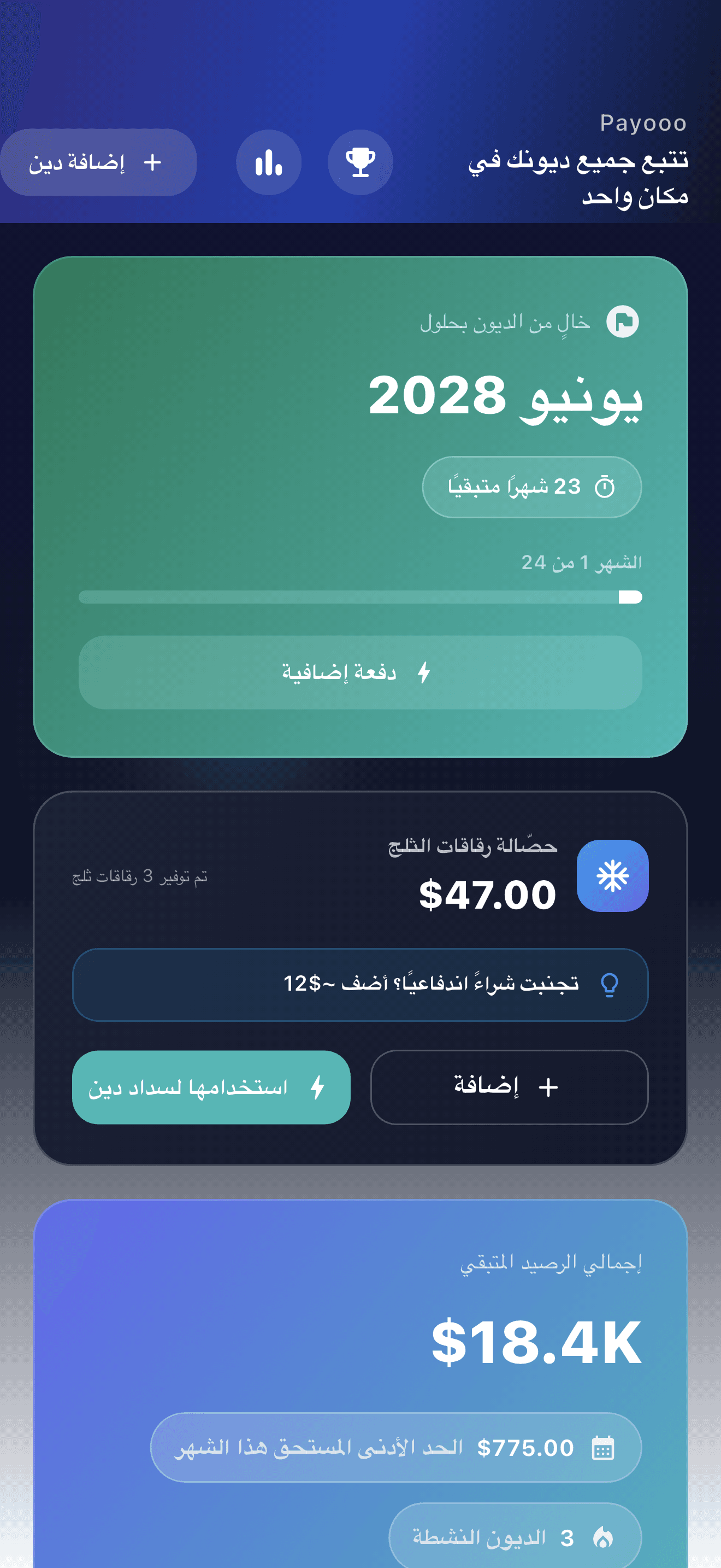 نظرة عامة على تطبيق Payooo لتخطيط الديون (1)