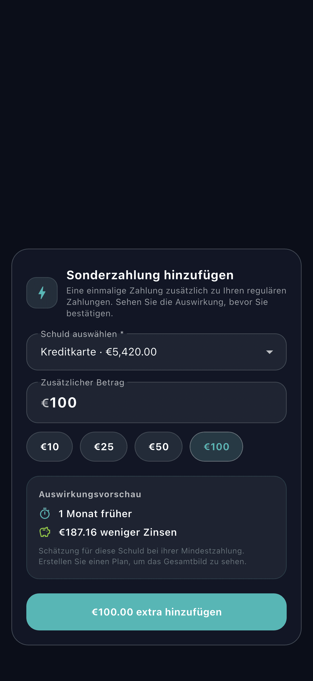 Übersicht der Payooo-App zur Schuldenplanung (1)
