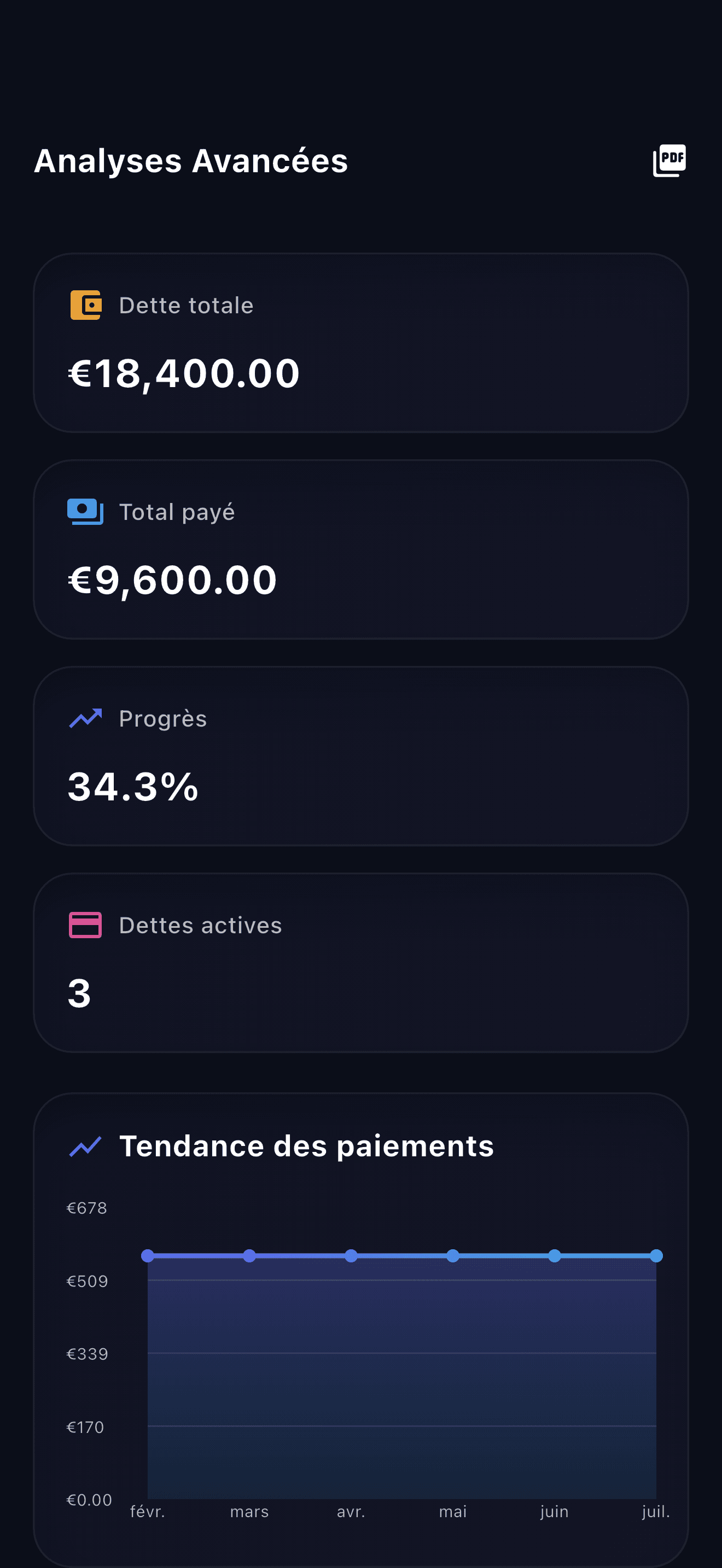Vue d’ensemble de Payooo pour la planification des dettes (2)