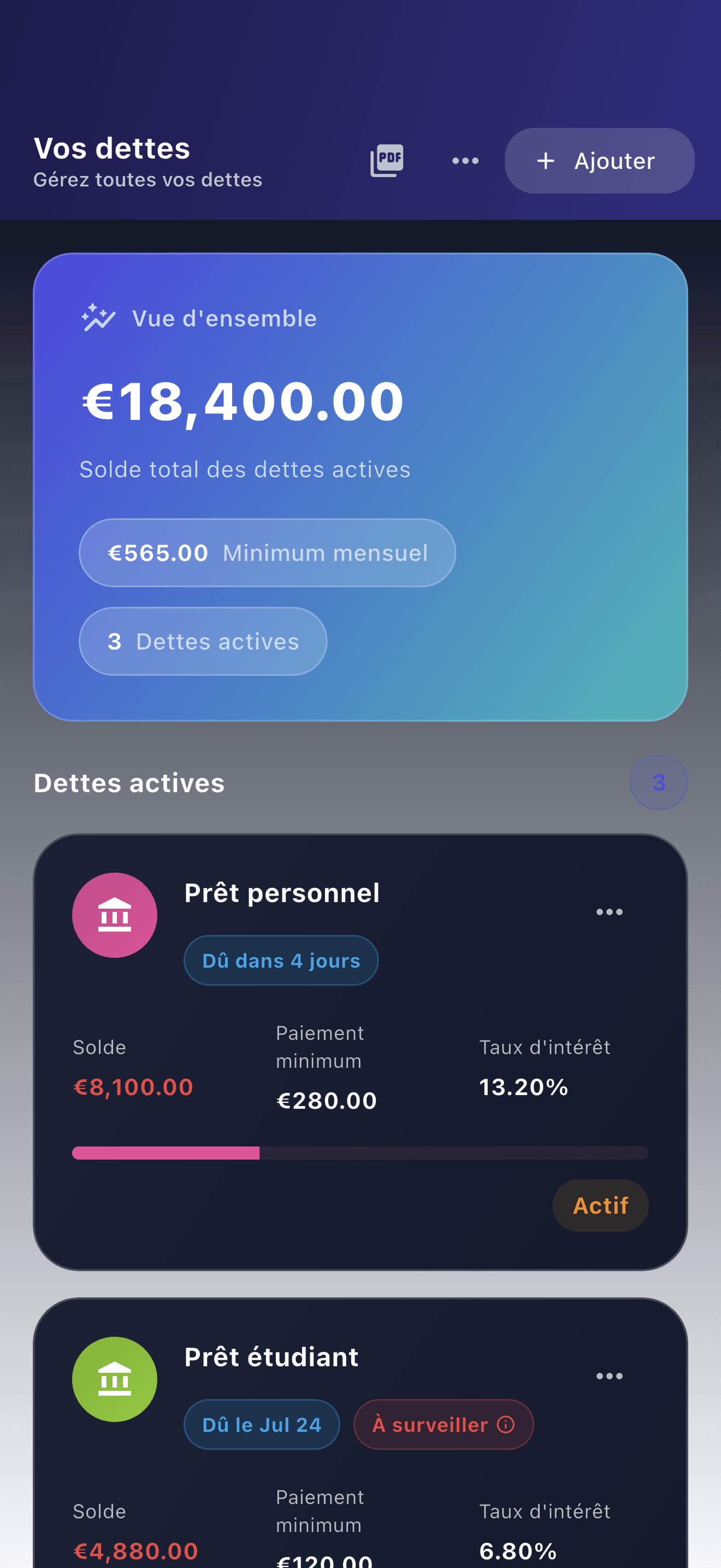 Vue d’ensemble de Payooo pour la planification des dettes (1)