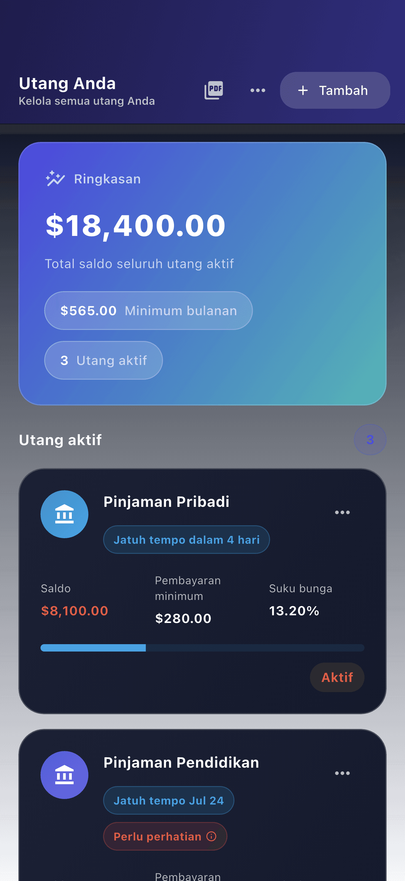 Tampilan ringkasan aplikasi Payooo untuk menata utang (1)