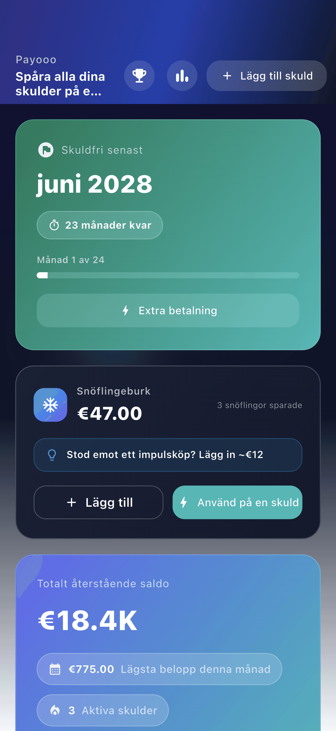 Översikt av skuldplaneringsappen Payooo (1)