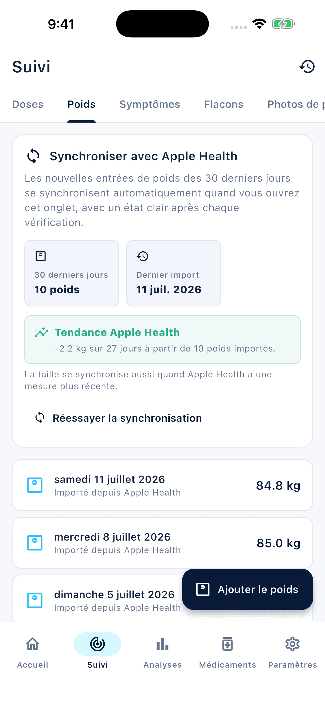 Vue d’ensemble du suivi Peptiva sur un téléphone (1)