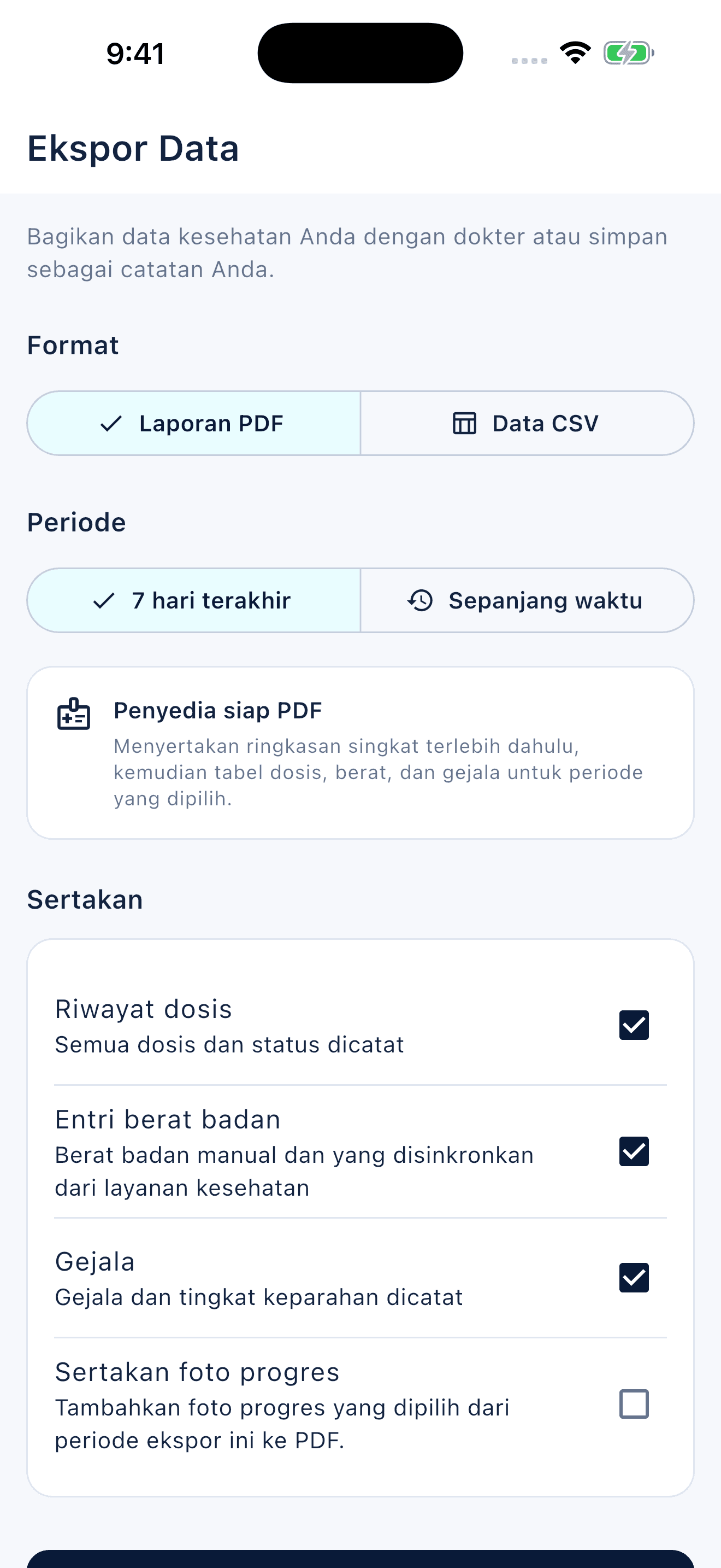 Tampilan ringkasan pencatatan aplikasi Peptiva (2)