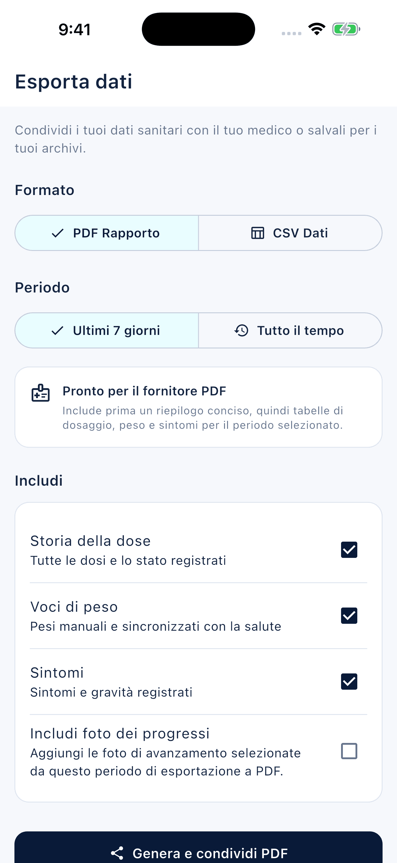 Panoramica del monitoraggio personale di Peptiva (2)