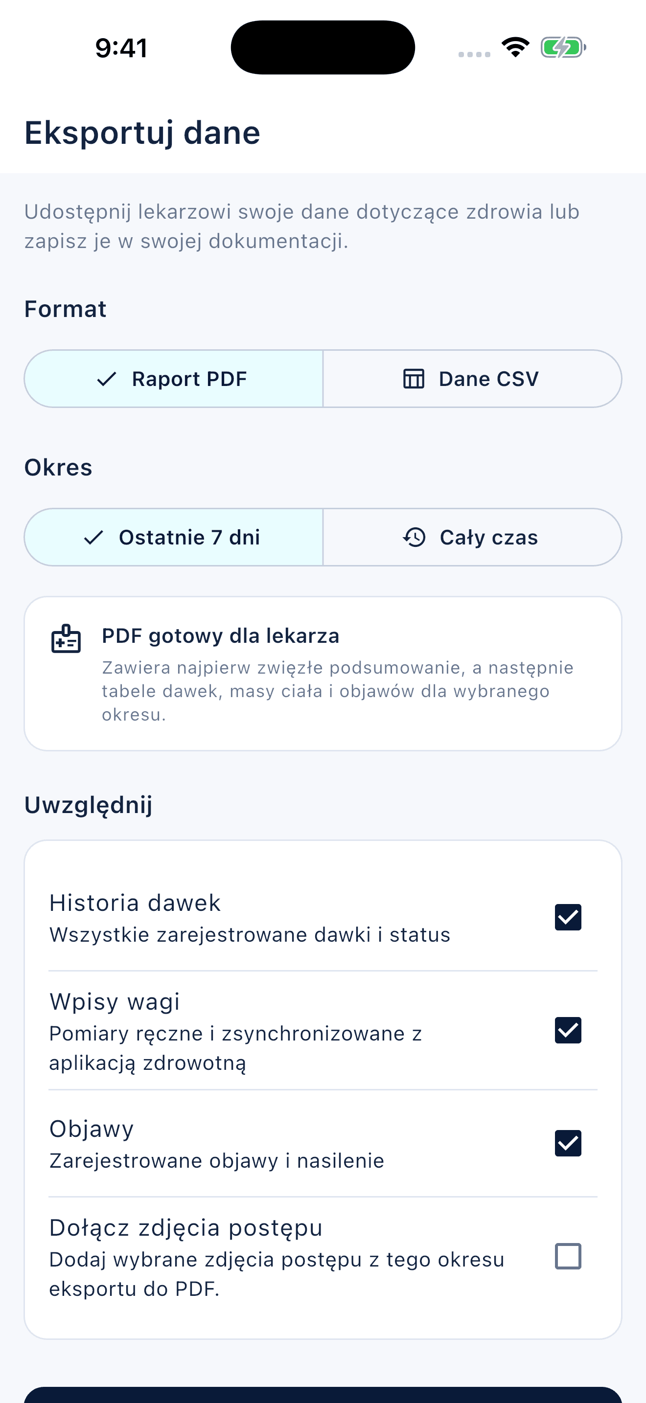 Przegląd zapisów w aplikacji Peptiva (2)