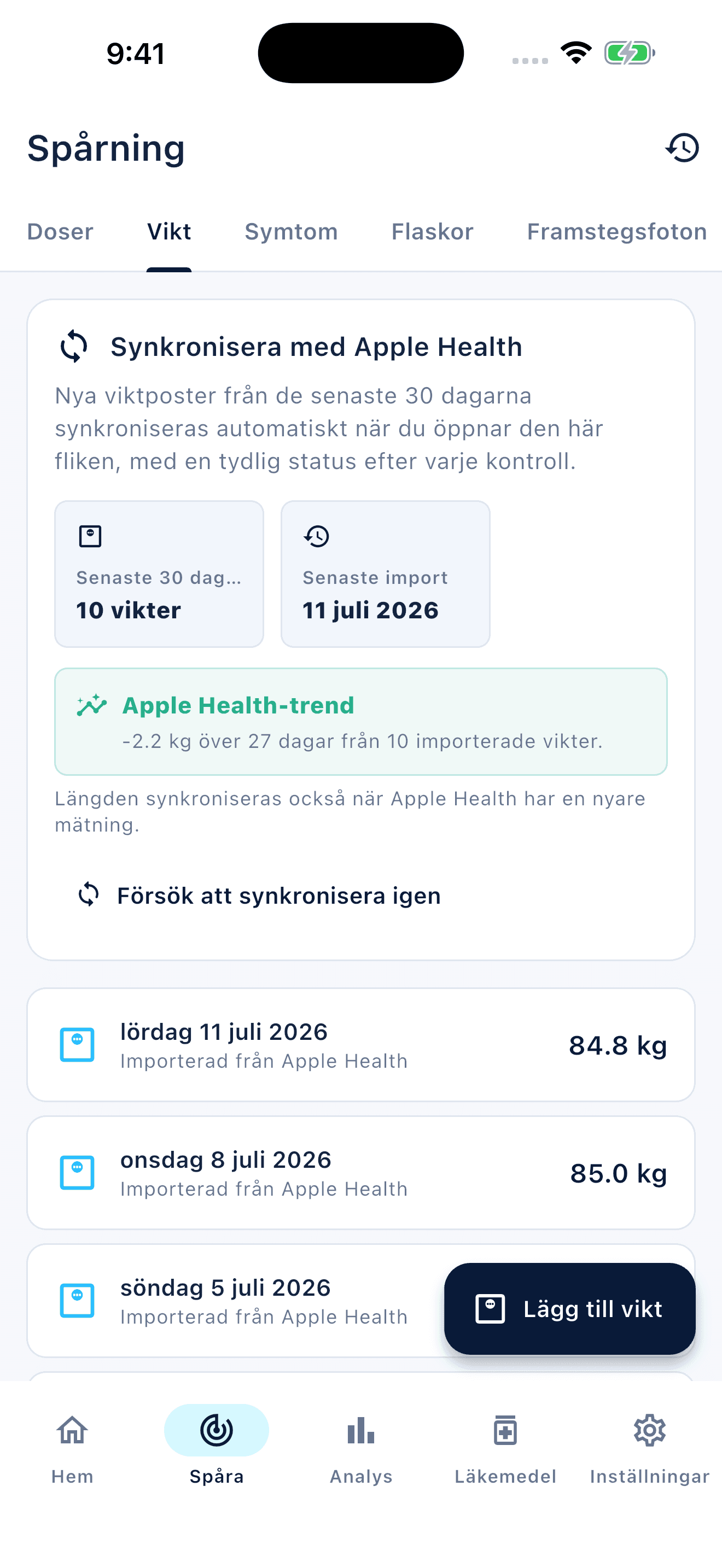 Peptivas registreringsöversikt på en telefon (1)