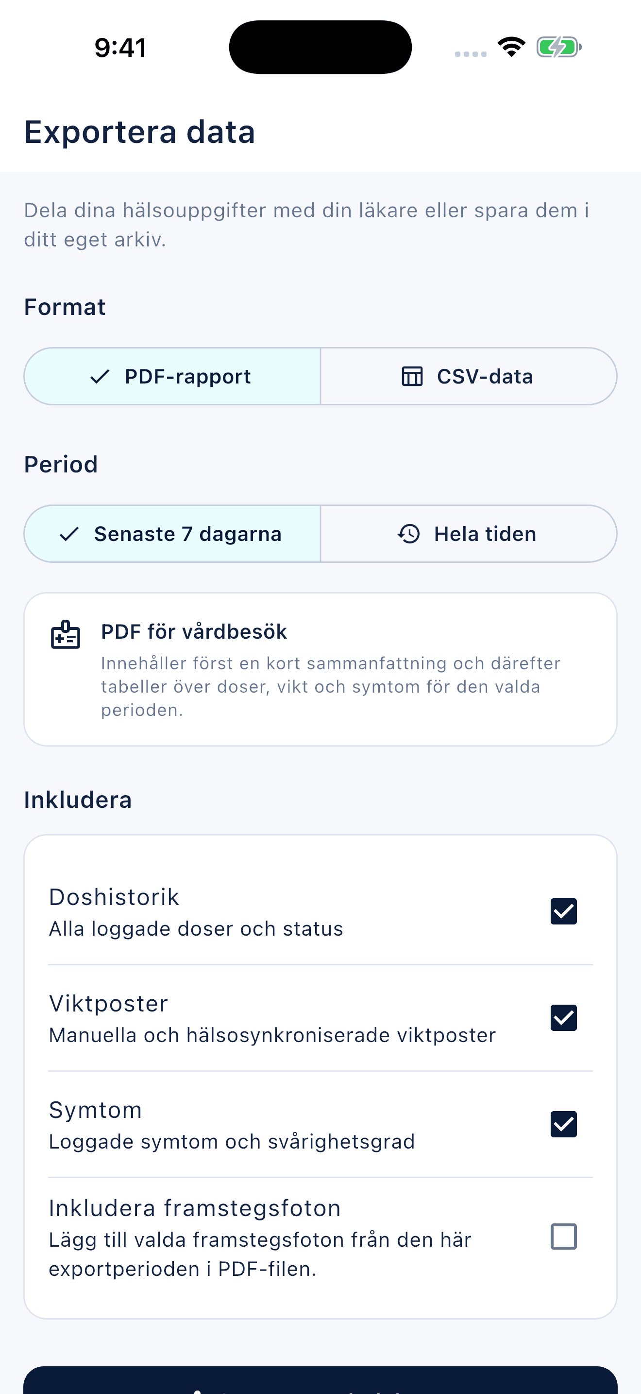 Peptivas registreringsöversikt på en telefon (2)